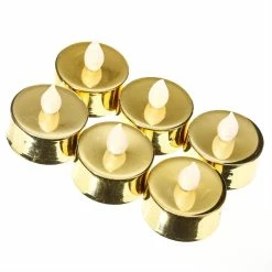 Null LED Teelichter Flackernde Flamme Flammenlos Batterie D: 3,8cm Gold 6 Stück