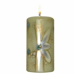 Null Stumpenkerze "Magnolia" Pastellgrün 140 X Ø 70 Mm, Designkerze Ostern, Frühling Und Sommer