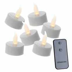Null LED Teelichter 6er Set Gelb Flackernd D: 3,8cm Fernbedienung Batterie Inkl. Weiß
