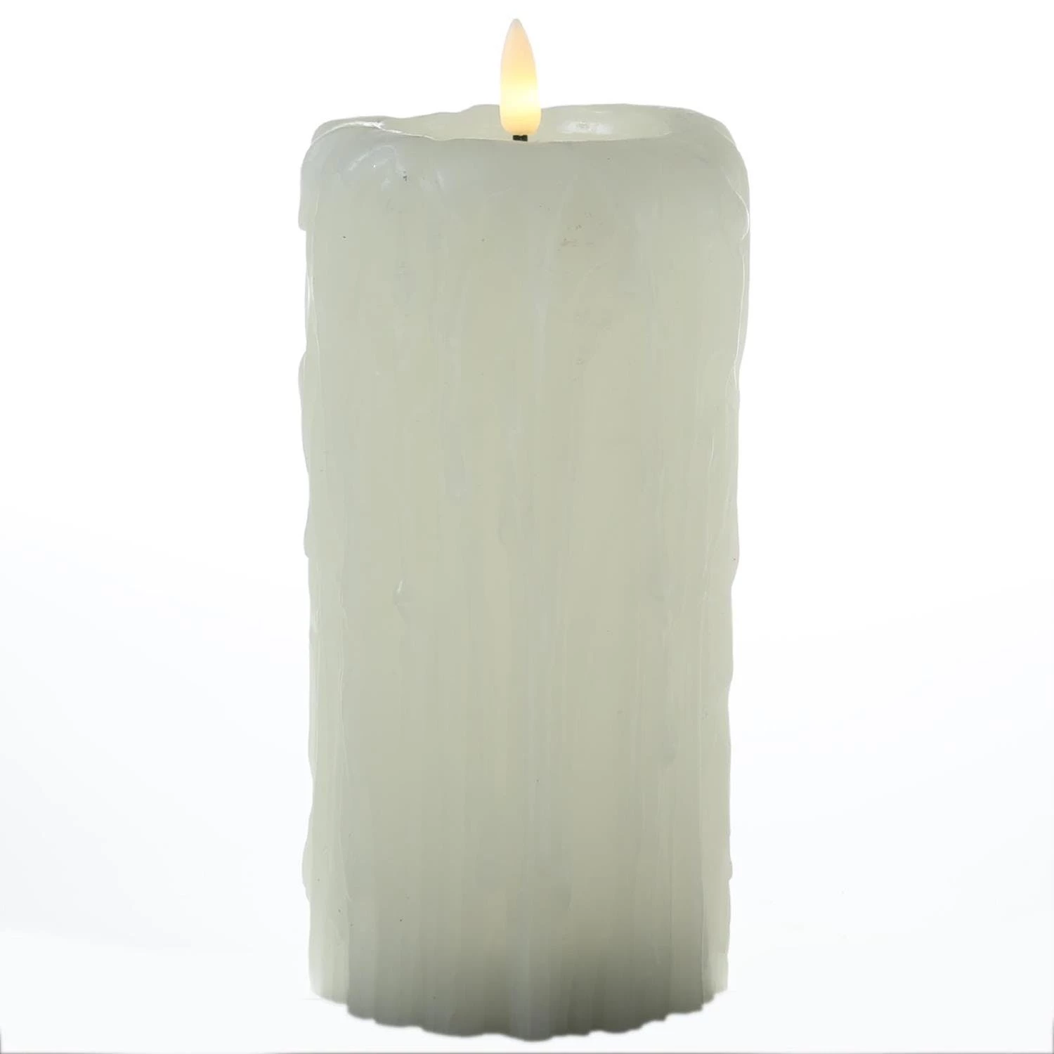 Null LED Kerze Wachstropfen Kirchenkerze Echtwachs Flackernd H: 16cm Timer Creme – Bild 3