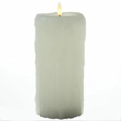 Null LED Kerze Wachstropfen Kirchenkerze Echtwachs Flackernd H: 19,5cm Timer Creme