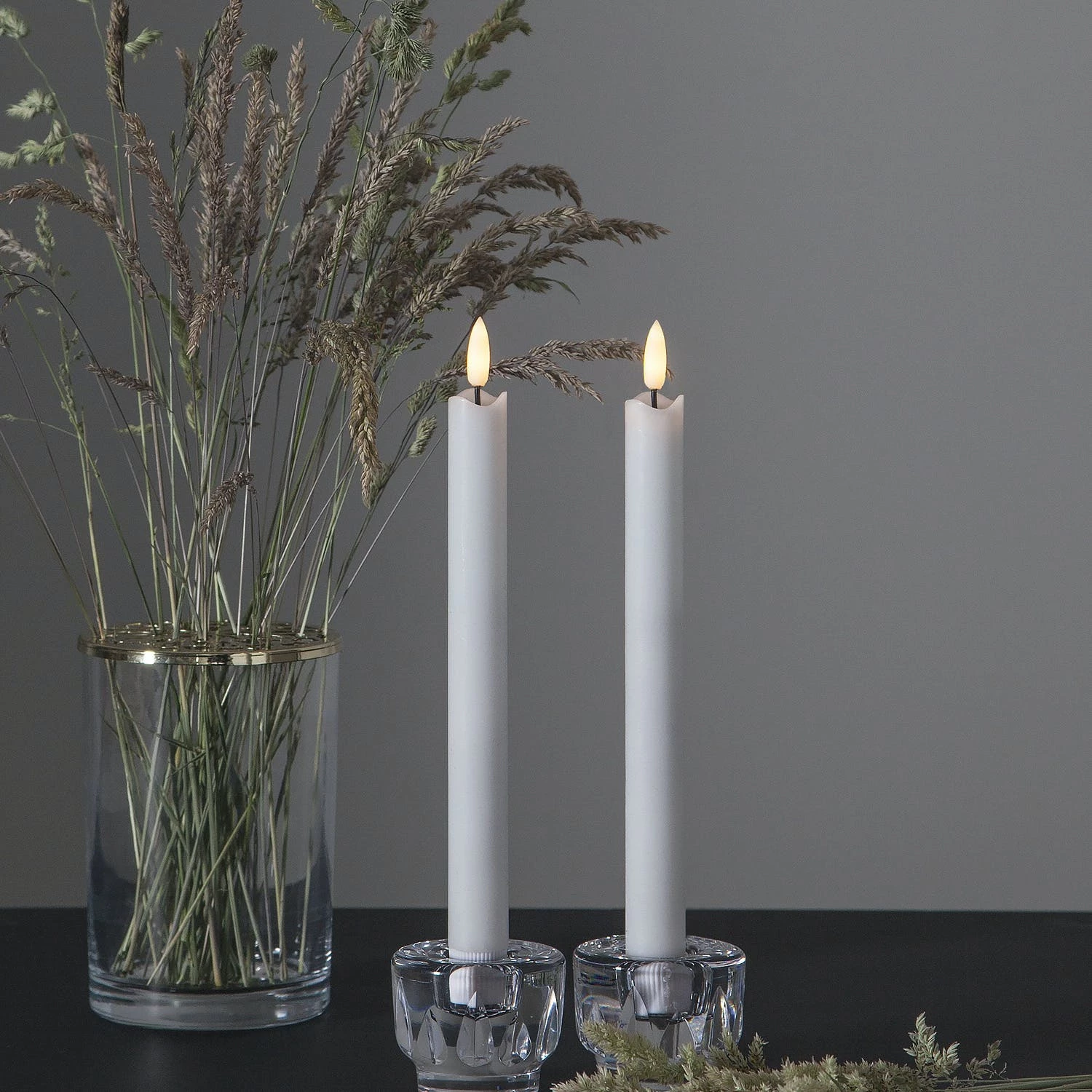 Null LED Stabkerzen Flamme Echtwachs Flackernde LED H: 24,5cm Timer Weiß 2er Set – Bild 7