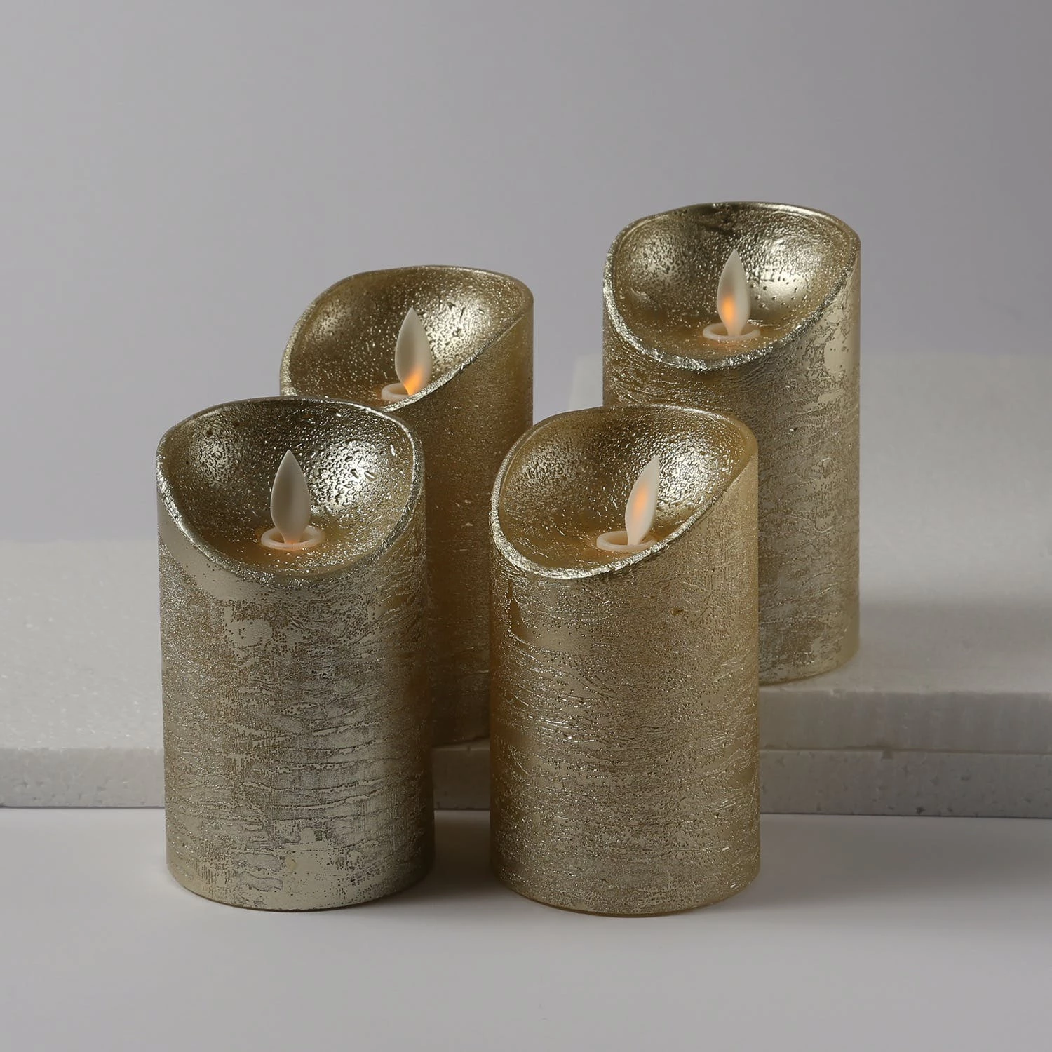 Null LED Kerzenset Adventskerzen Echtwachs Bewegl.Flamme Z.Auspusten 12,5cm Gold 4St. – Bild 6