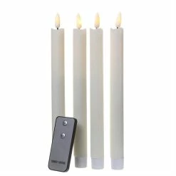 Null LED Stabkerzen Tafelkerzen 3D Flamme Flackernd Echtwachs Fernbedienung Weiß 4St.