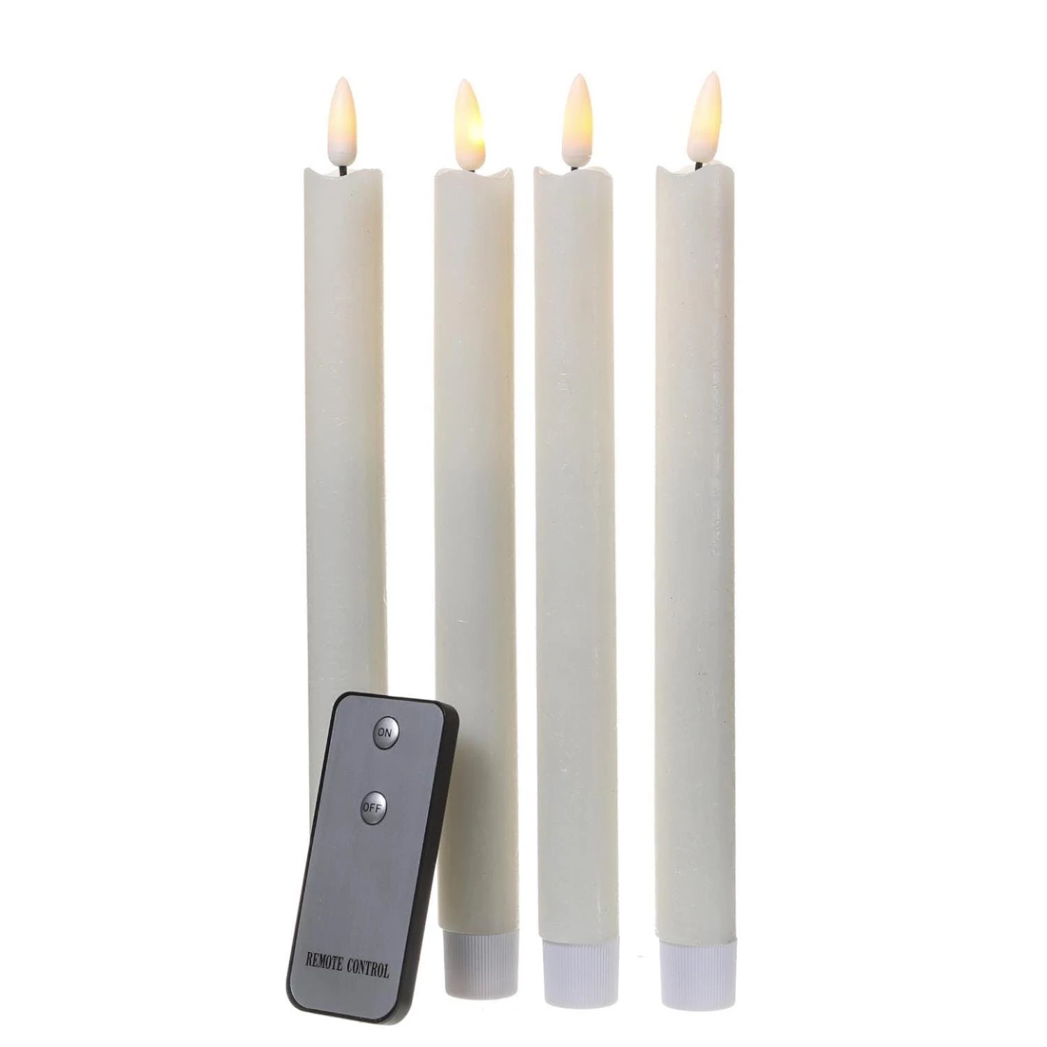 Null LED Stabkerzen Tafelkerzen 3D Flamme Flackernd Echtwachs Fernbedienung Creme 4St – Bild 2