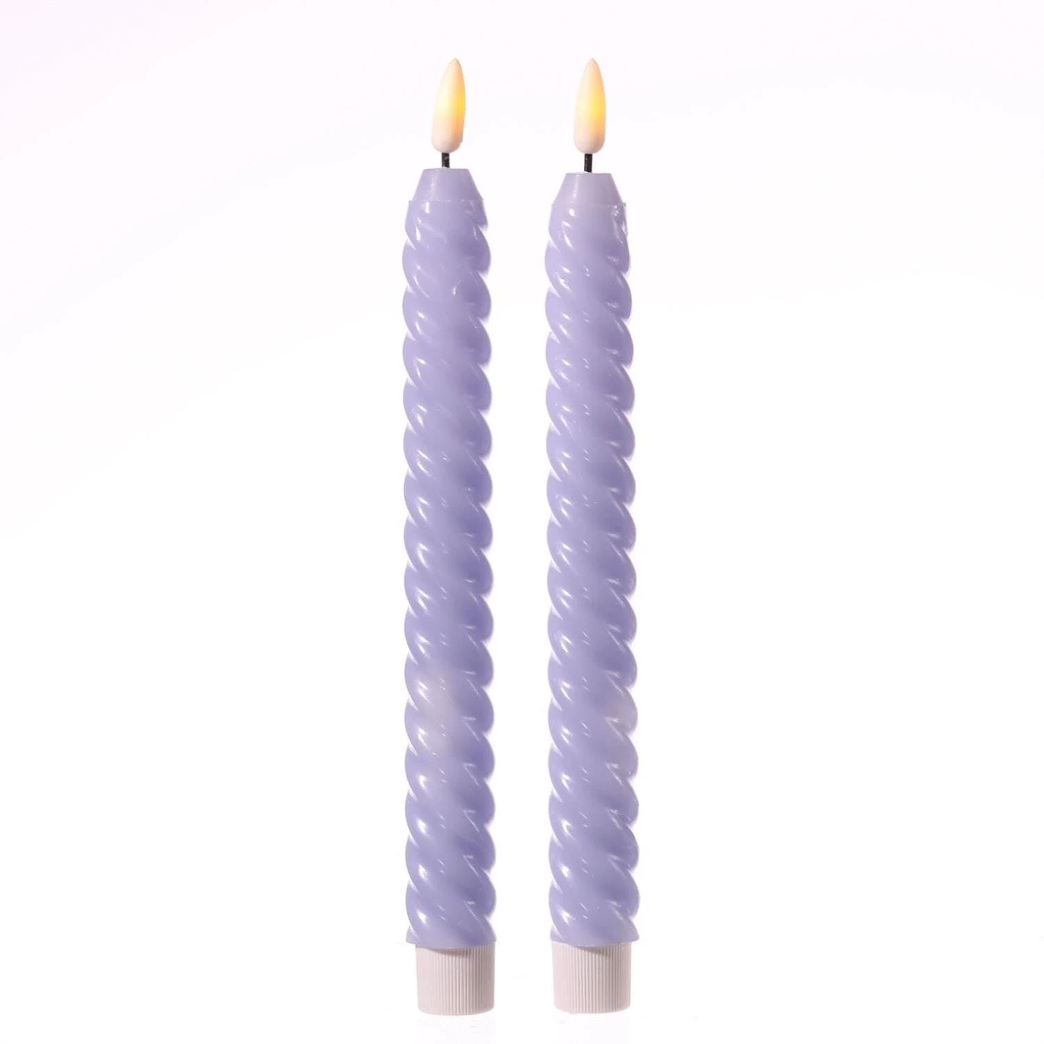 Null LED Stabkerzen Twist Tafelkerzen Gedreht Echtwachs Flackernd 25cm Flieder 2St