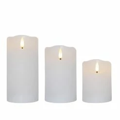 Null LED Kerzenset Rustik Optik Echtwachs Flackernde Flamme Timer Batterie Weiß 3St.