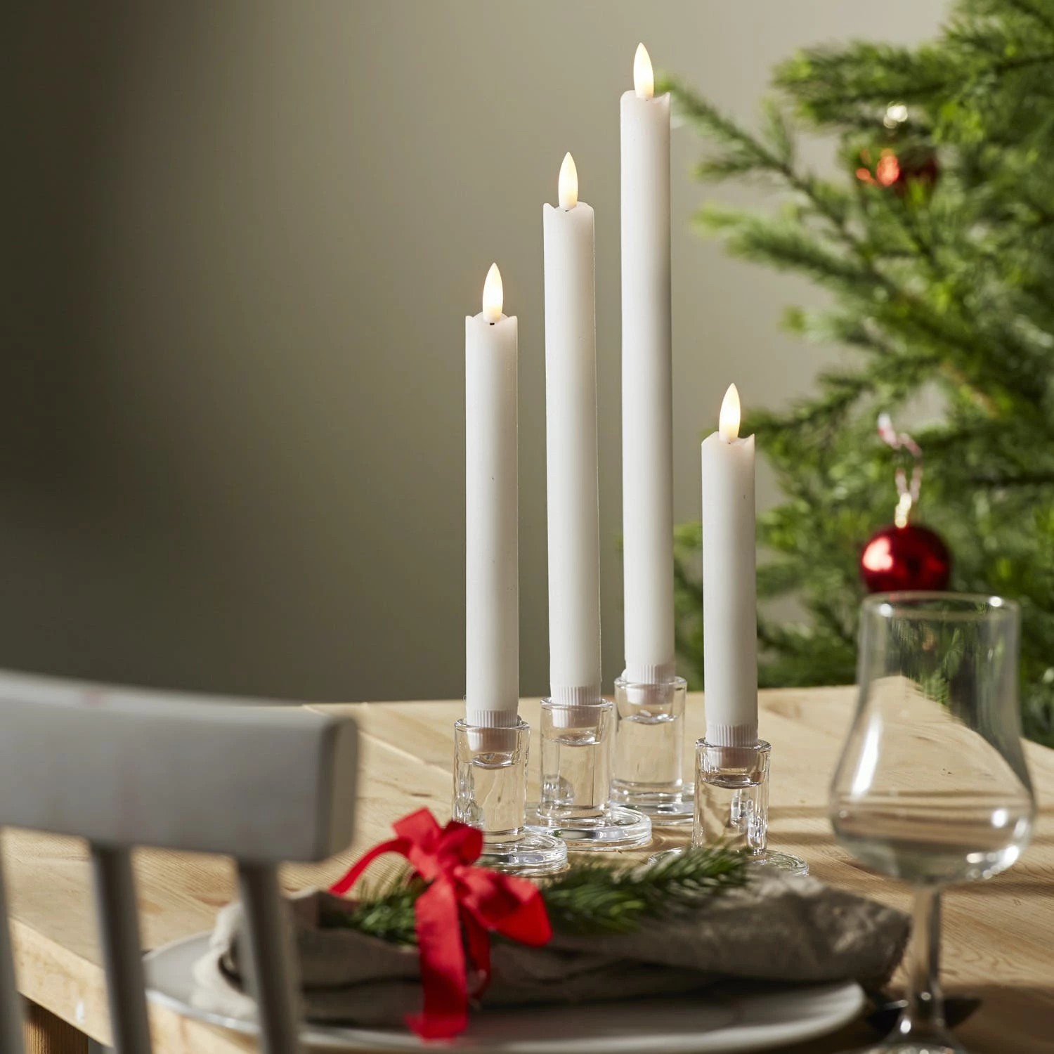 Null LED Stabkerzen Flamme Echtwachs Flackernde LED 4 Größen Timer Weiß 4er Set – Bild 7