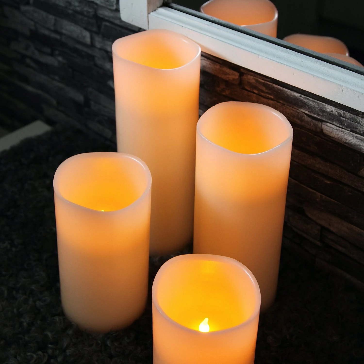 Null LED Stumpenkerze Big XL Echtwachs Flackernd Timer H: 25cm D: 10cm Creme â Bild 7