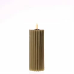Null LED Kerze Liv Echtwachs Gerillt Geriffelt Flackernde Flamme H: 17,5cm Timer Grün