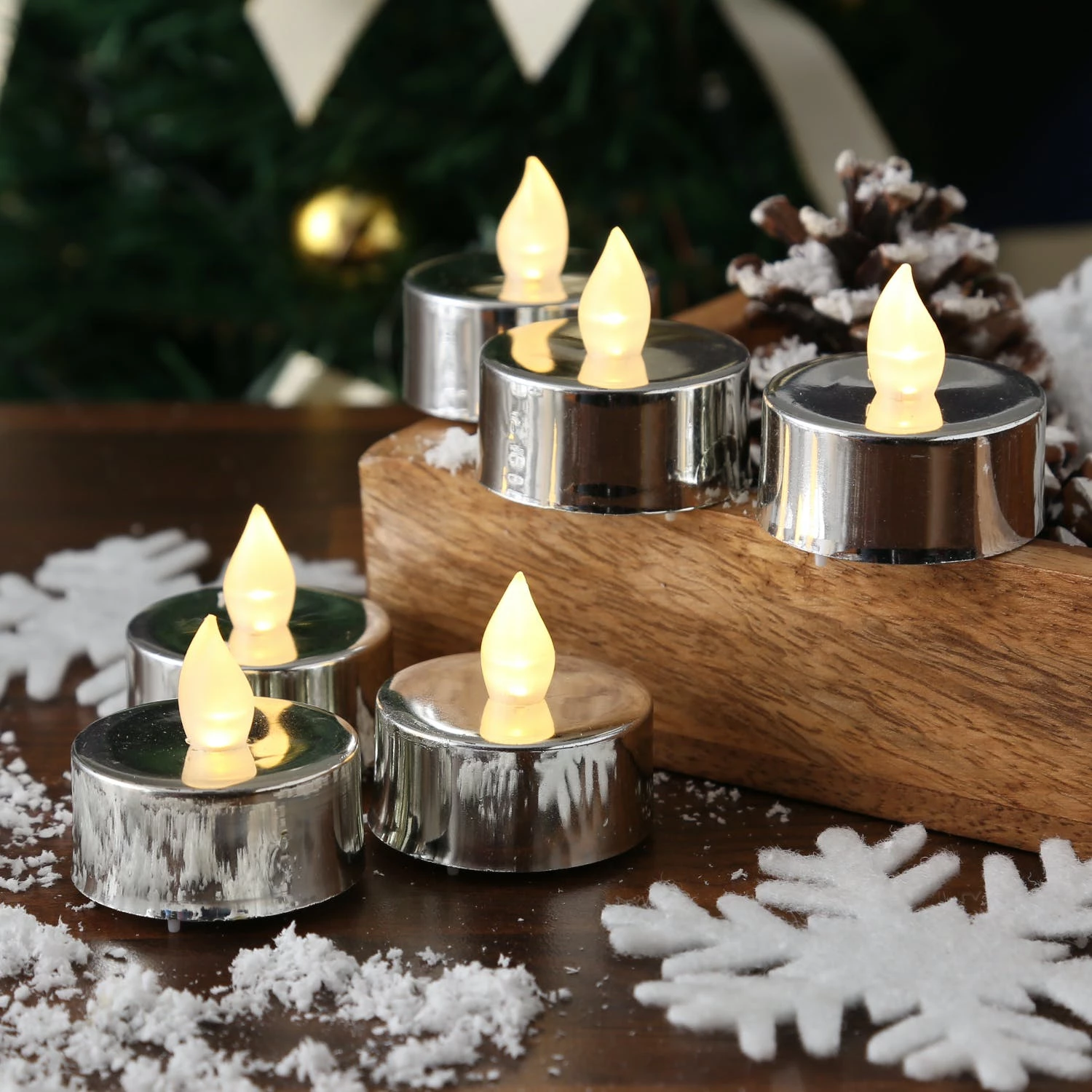 Null LED Teelichter Flackernde Flamme Flammenlos Batterie D: 3,8cm Silber 6 Stück – Bild 6