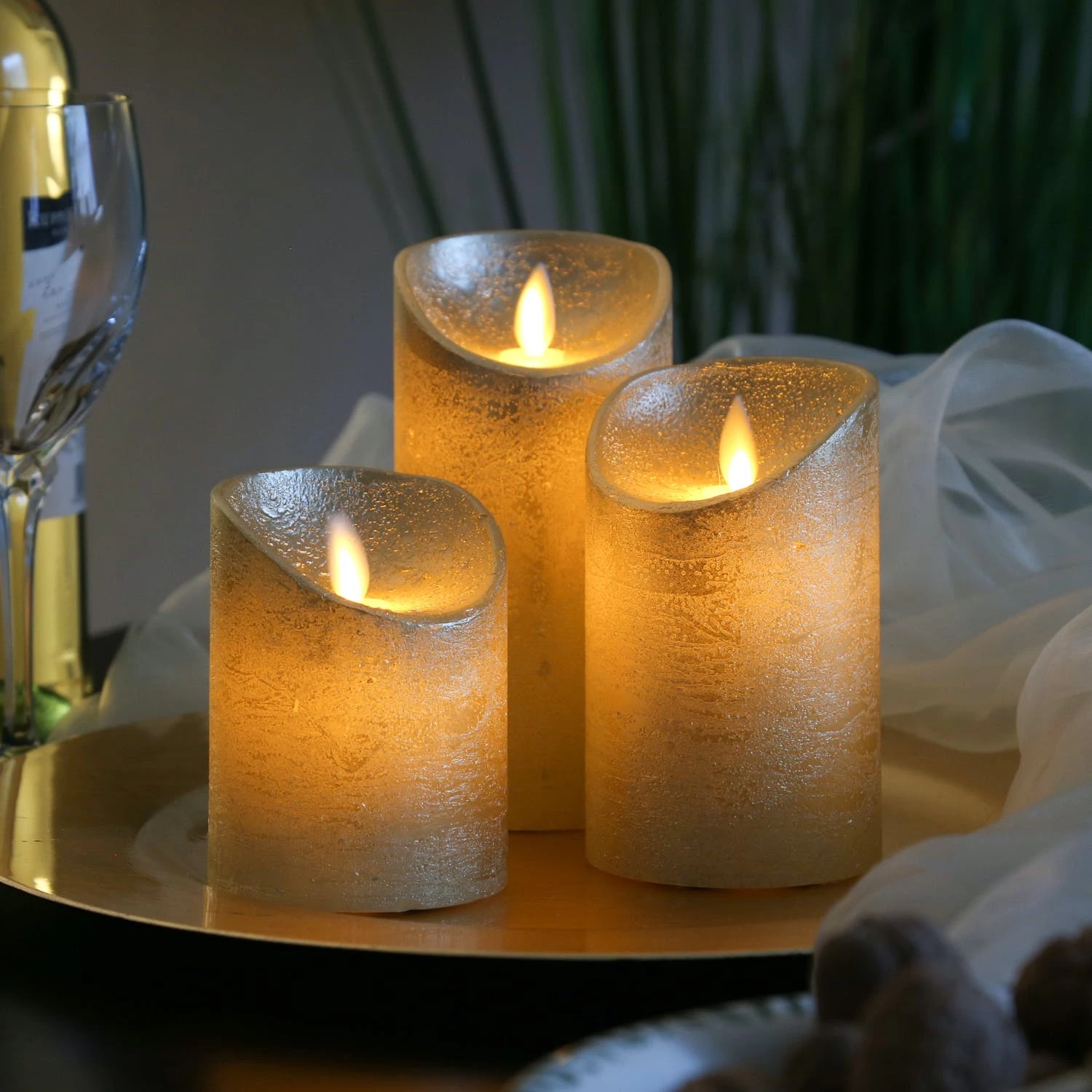 Null LED Kerze Twinkle Echtwachs Bewegliche Flamme Auspustfunktion Timer 12,5cm Gold – Bild 6