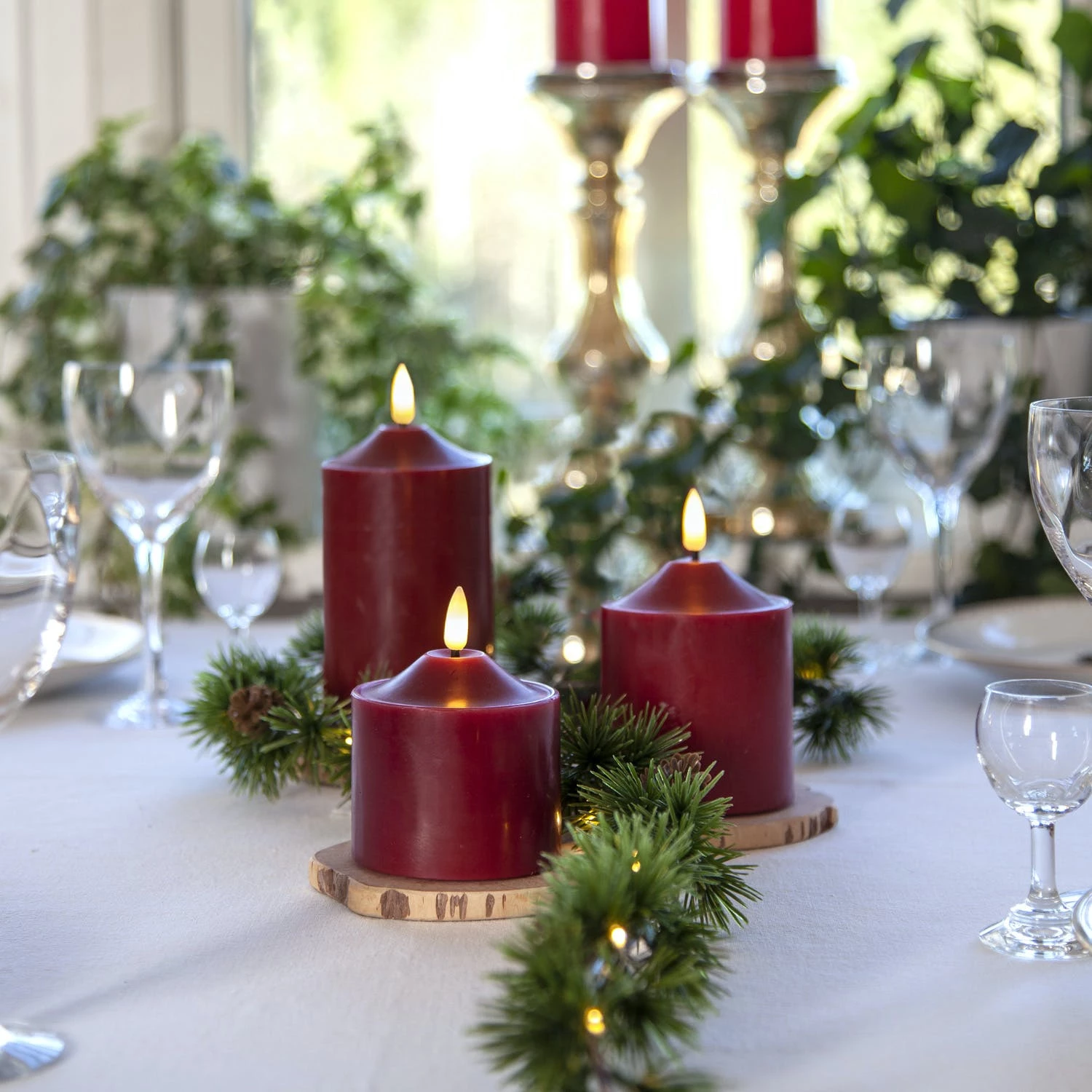 Null LED Kerze Flamme Echtwachs 3D Flamme H: 17cm D: 7,5cm Batterie Timer Rot – Bild 6