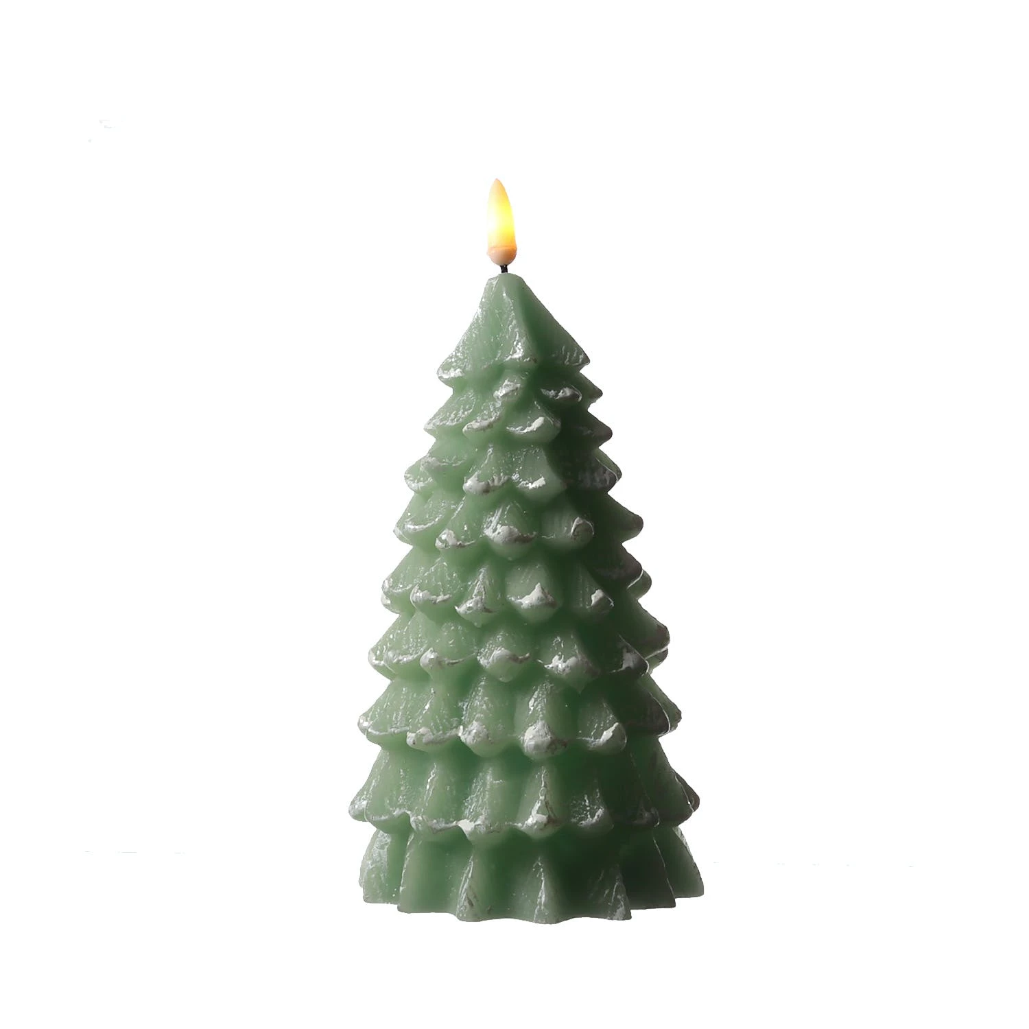 Null LED Kerze Tannenbaum Echtwachs Warmweiße 3D Flamme H: 18cm Timer Weiß – Bild 2