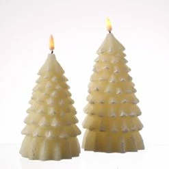 Null LED Kerzen Tannenbaum Echtwachs Warmweiße 3D Flamme Timer Creme 2 Stück