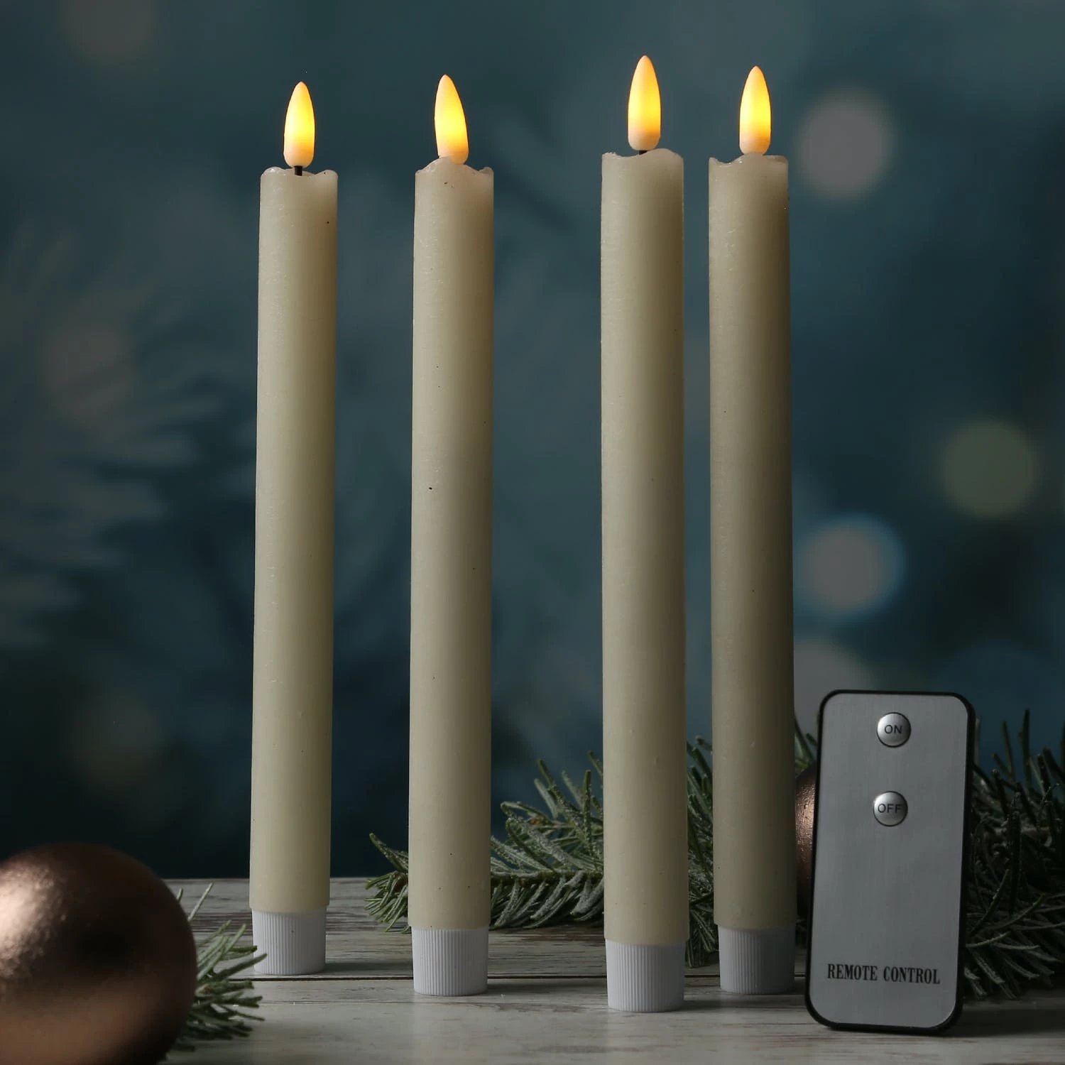 Null LED Stabkerzen Tafelkerzen 3D Flamme Flackernd Echtwachs Fernbedienung Creme 4St – Bild 7