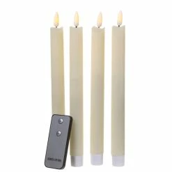 Null LED Stabkerzen Tafelkerzen 3D Flamme Flackernd Echtwachs Fernbedienung Creme 4St