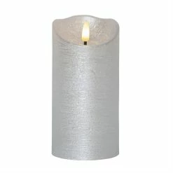 Null LED Kerze Rustik Optik Echtwachs Flackernde Flamme H: 15cm Timer Batterie Silber