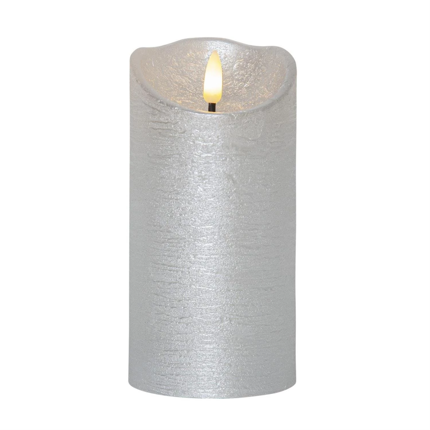 Null LED Kerze Rustik Optik Echtwachs Flackernde Flamme H: 10cm Timer Batterie Silber â Bild 4