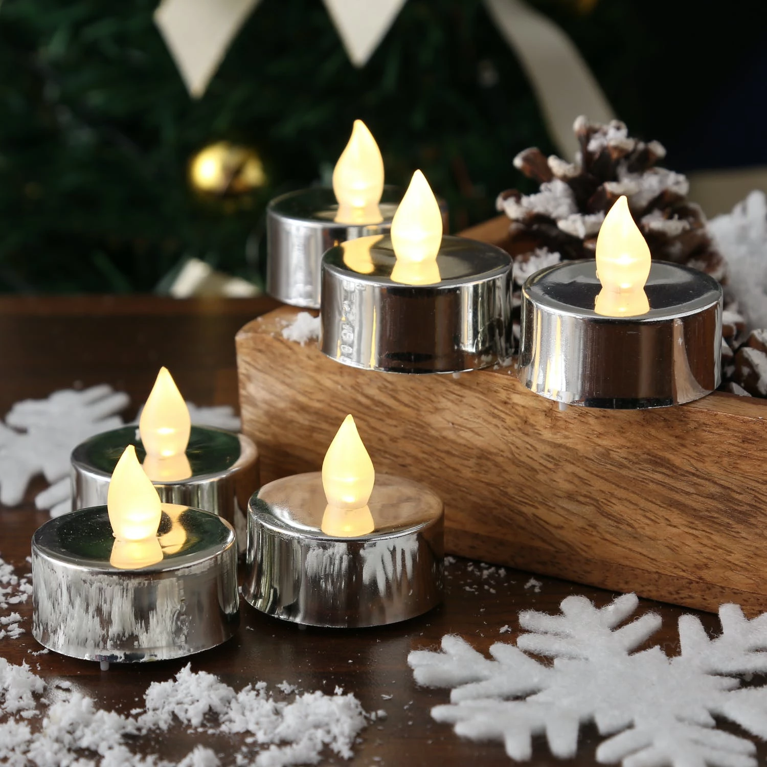 Null LED Teelichter Flackernde Flamme Flammenlos Batterie D: 3,8cm Silber 6 Stück – Bild 7