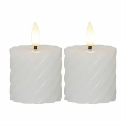 Null LED Stumpenkerze Swirl Echtwachs Gedreht 3D Flamme H: 7,5cm Timer Weiß 2St.