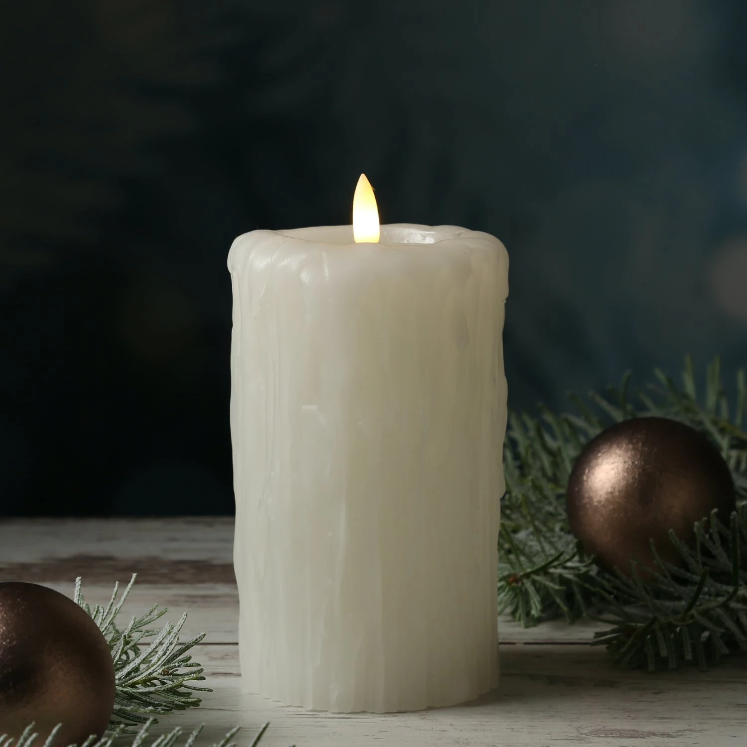 Null LED Kerze Wachstropfen Kirchenkerze Echtwachs Flackernd H: 16cm Timer Creme – Bild 7