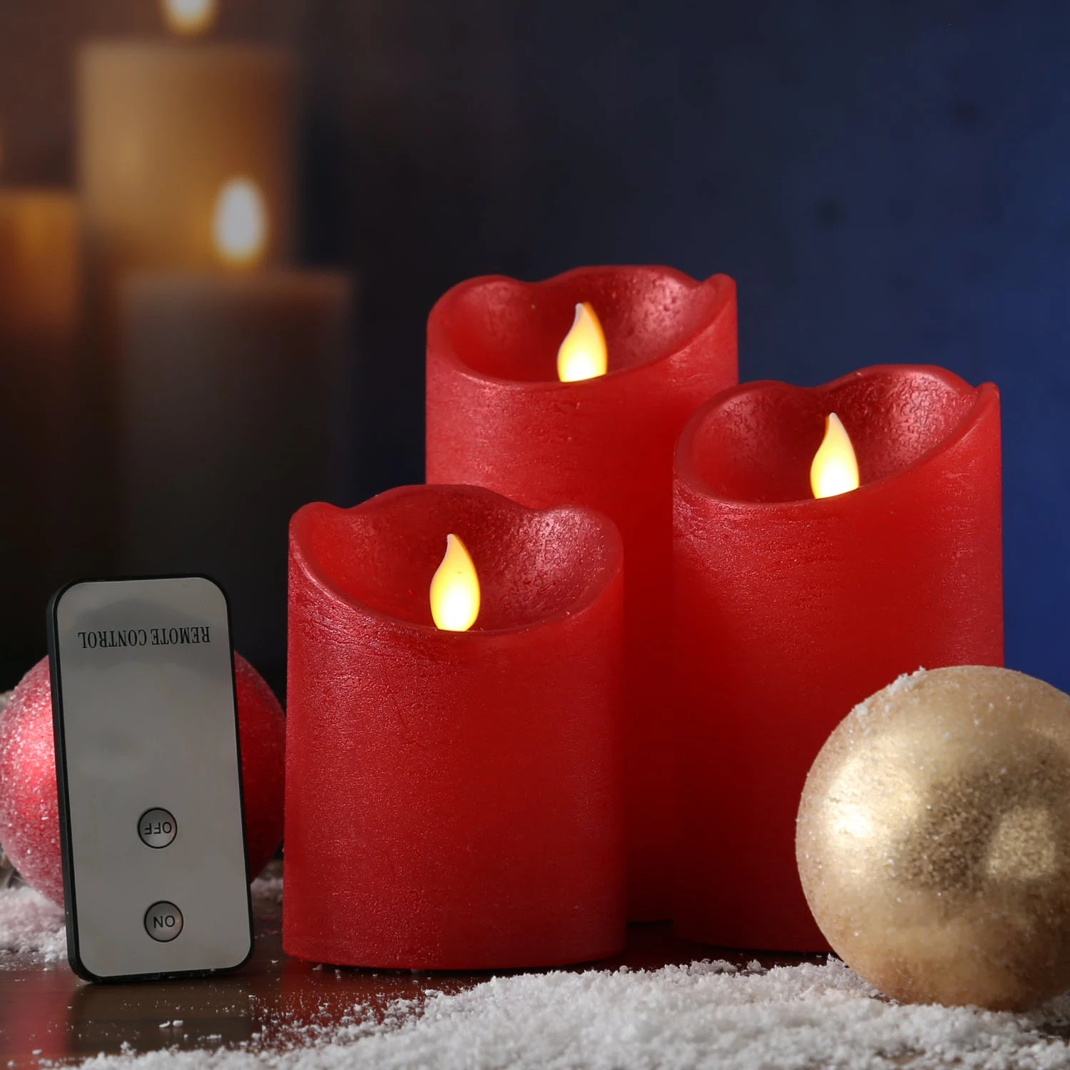 Null LED Kerzenset Echtwachs Bewegliche Flamme Fernbedienung Deko Innen Rot 3er Set â Bild 6