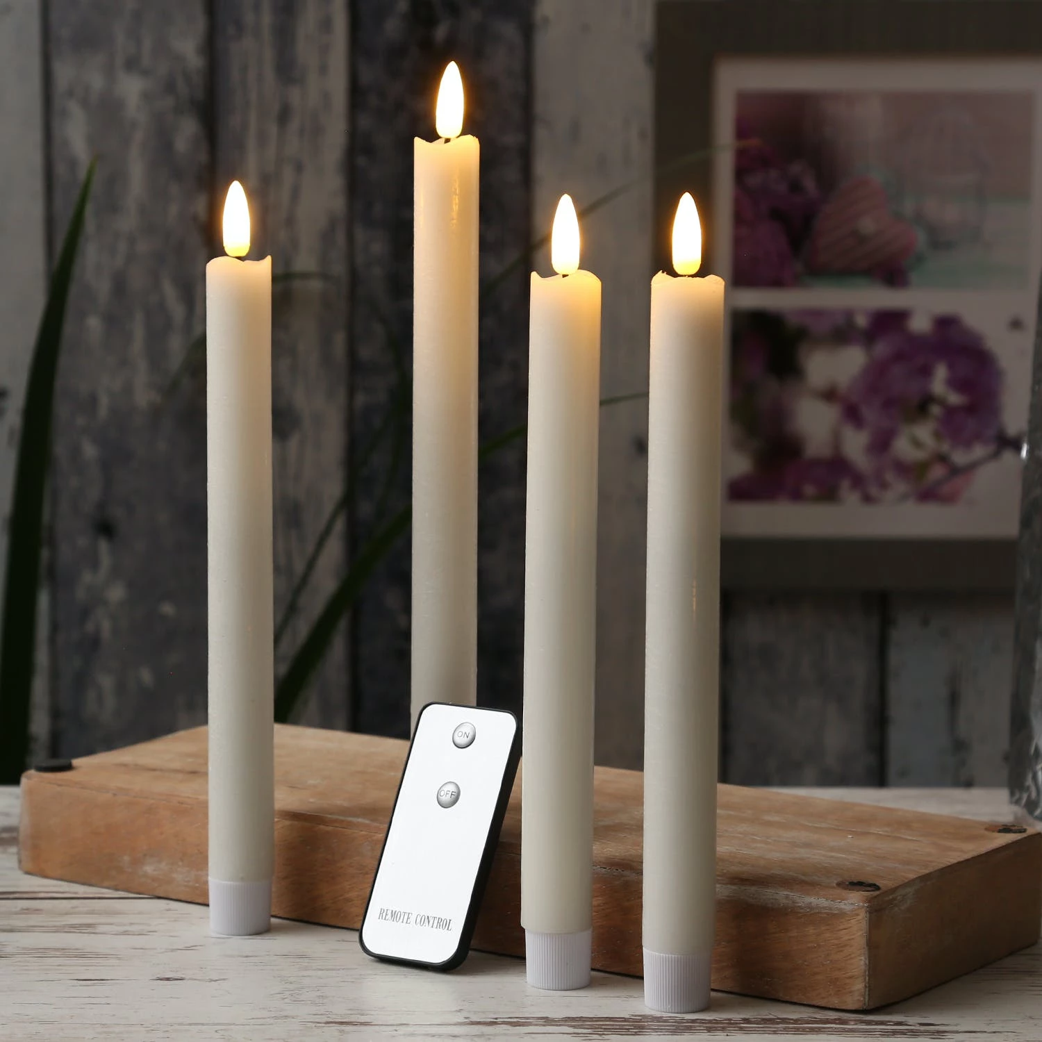 Null LED Stabkerzen Tafelkerzen 3D Flamme Flackernd Echtwachs Fernbedienung Weiß 4St. – Bild 7