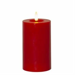Null LED Kerze LINA Echtwachs Realistische 3D Flamme Wachsspiegel H: 17,5cm Rot