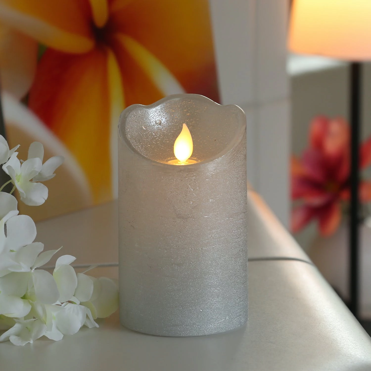 Null LED Kerze TWINKLE Echtwachs Bewegliche Flamme H: 12,5cm Timer Silber Für Innen – Bild 7