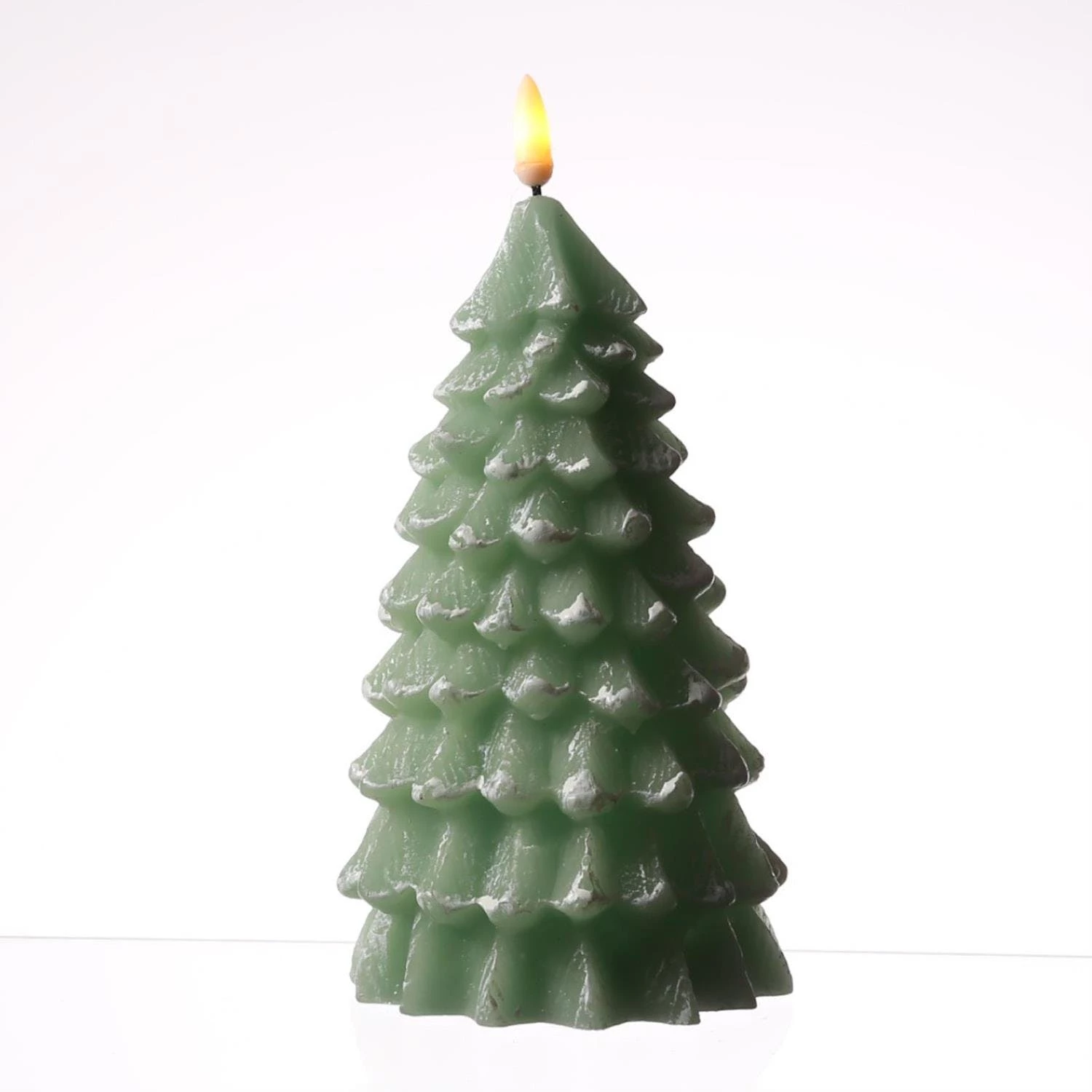 Null LED Kerze Tannenbaum Echtwachs Warmweiße 3D Flamme H: 18cm Timer Weiß – Bild 3