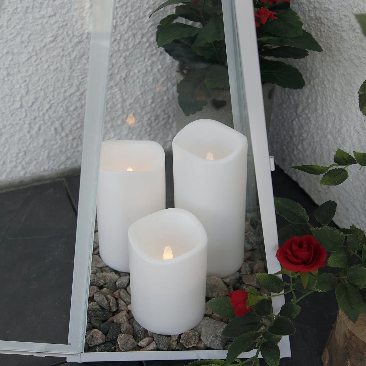 Null LED Kerzenset Paul Flackernd Batterie Timer Fernbedienung Für Außen Weiß 3er Set – Bild 7