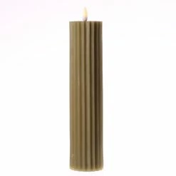 Null LED Kerze Liv Echtwachs Gerillt Geriffelt Flackernde Flamme H: 27,5cm Timer Grün