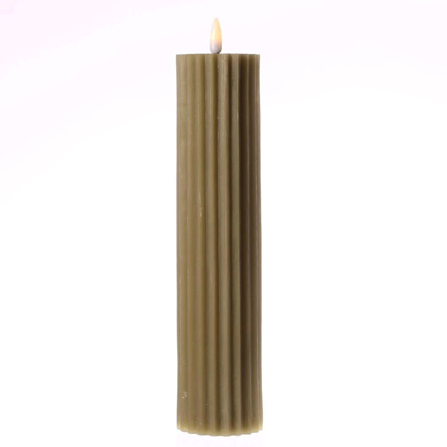 Null LED Kerze Liv Echtwachs Gerillt Geriffelt Flackernde Flamme H: 27,5cm Timer Grün