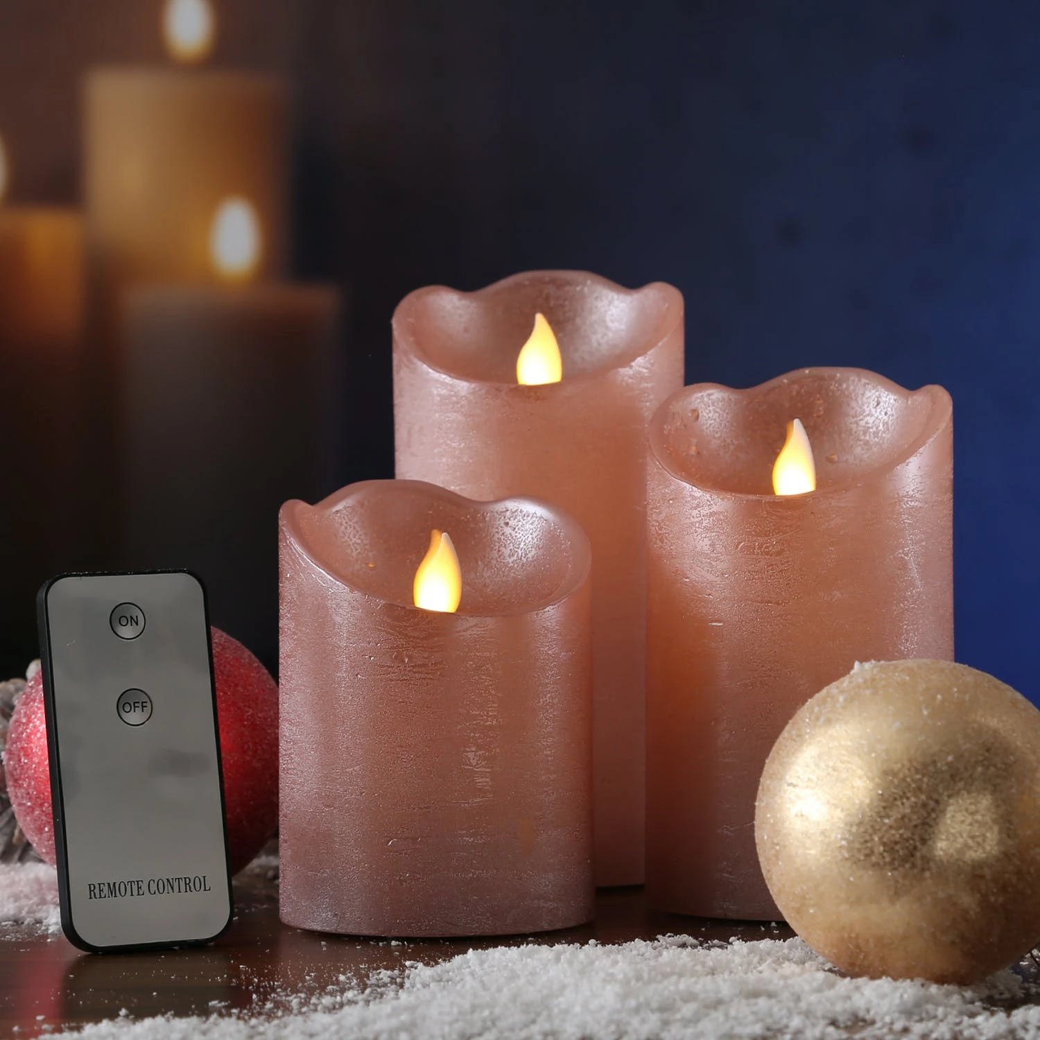 Null LED Kerzenset Echtwachs Bewegliche Flamme Fernbedienung Deko Innen Rosa 3er Set â Bild 7