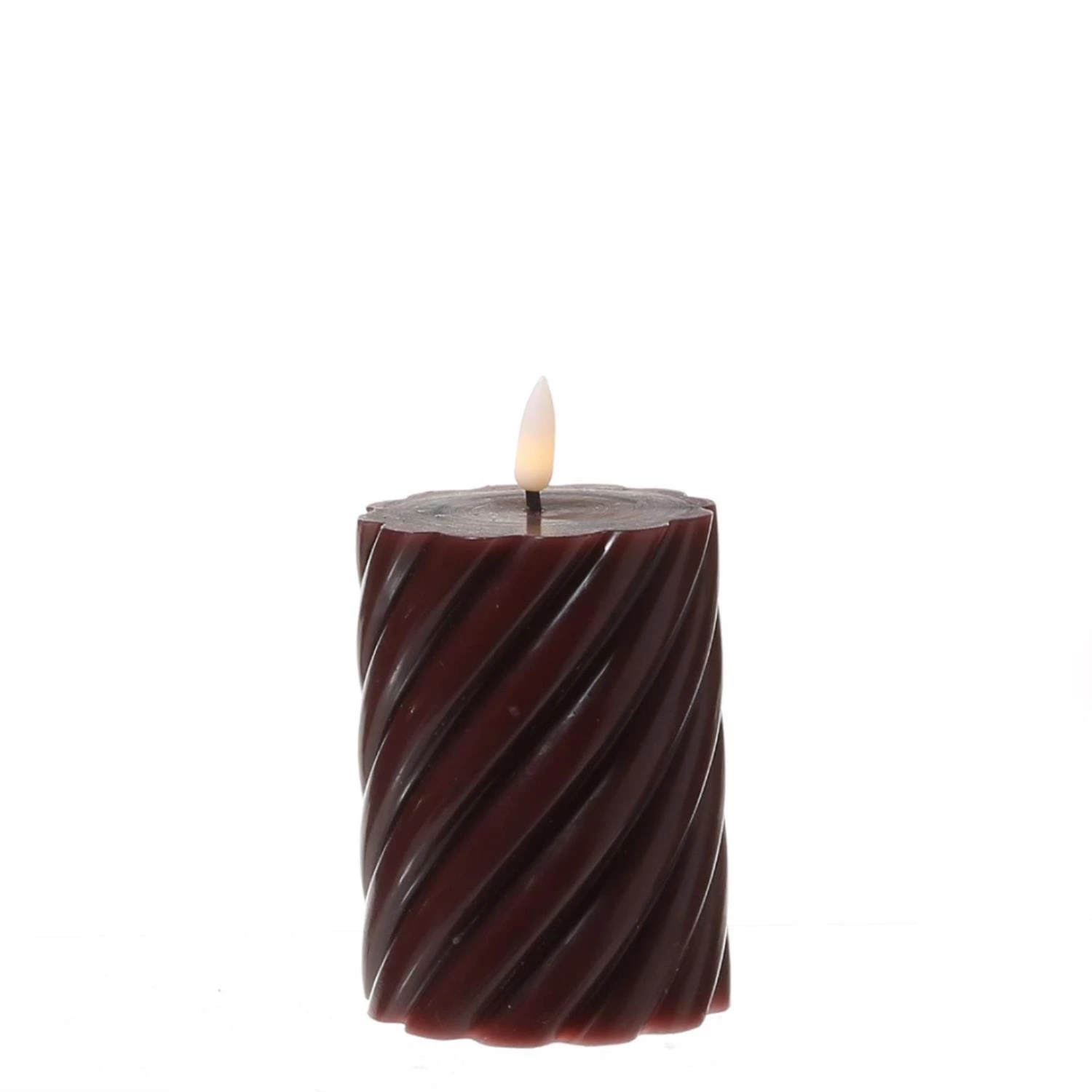 Null LED Kerze Twist Echtwachs Gedrehte Stumpenkerze Flackernd H: 15cm Timer Rot – Bild 5