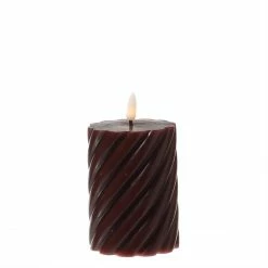 Null LED Kerze Twist Echtwachs Gedrehte Stumpenkerze Flackernd H: 12,5cm Timer Rot