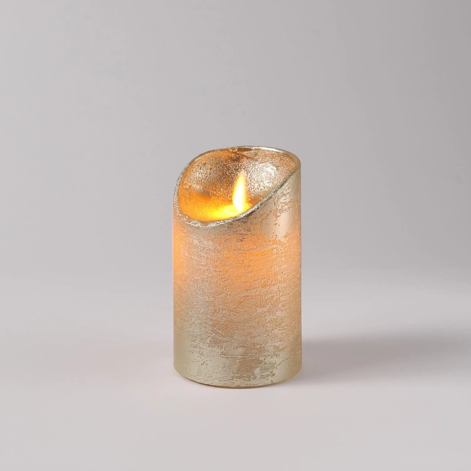 Null LED Kerze Twinkle Echtwachs Bewegliche Flamme Auspustfunktion Timer 12,5cm Gold