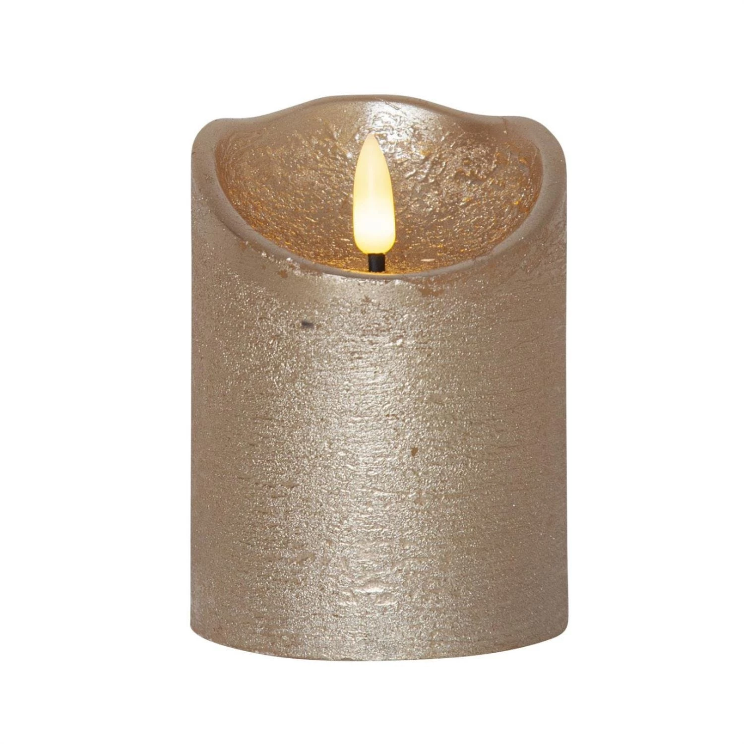 Null LED Kerze Rustik Optik Echtwachs Flackernde Flamme H: 10cm Timer Batterie Silber â Bild 2