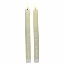 Null LED Stabkerzen Tafelkerzen 3D Flamme Echtwachs Flackernd H: 25cm Creme 2er Set