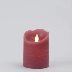 Null LED Kerze TWINKLE Rustik Optik Echtwachs Bewegliche Flamme H: 10cm Timer Altrosa