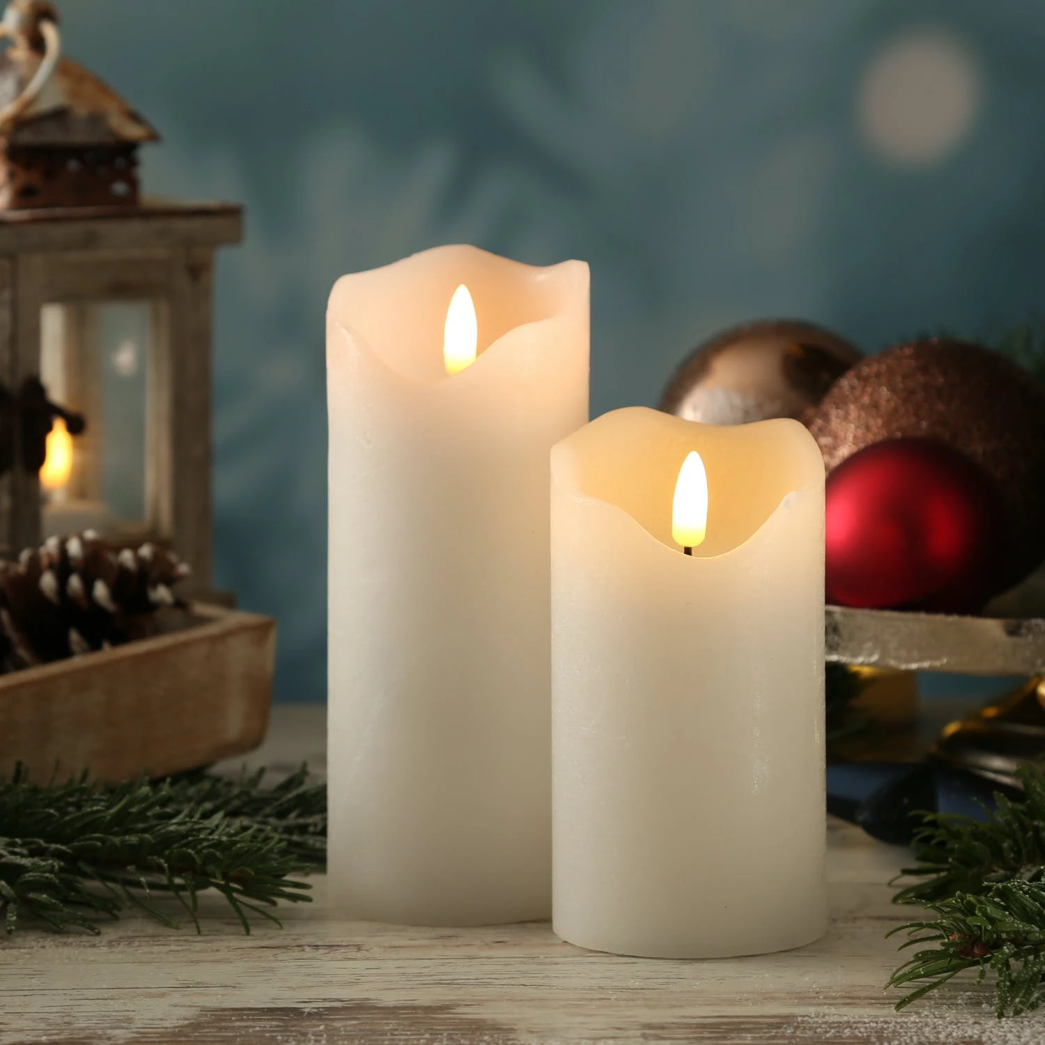 Null LED Kerze Rustik Optik Echtwachs Flackernd 3D Flamme H: 17cm Timer Batterie Weiß – Bild 6