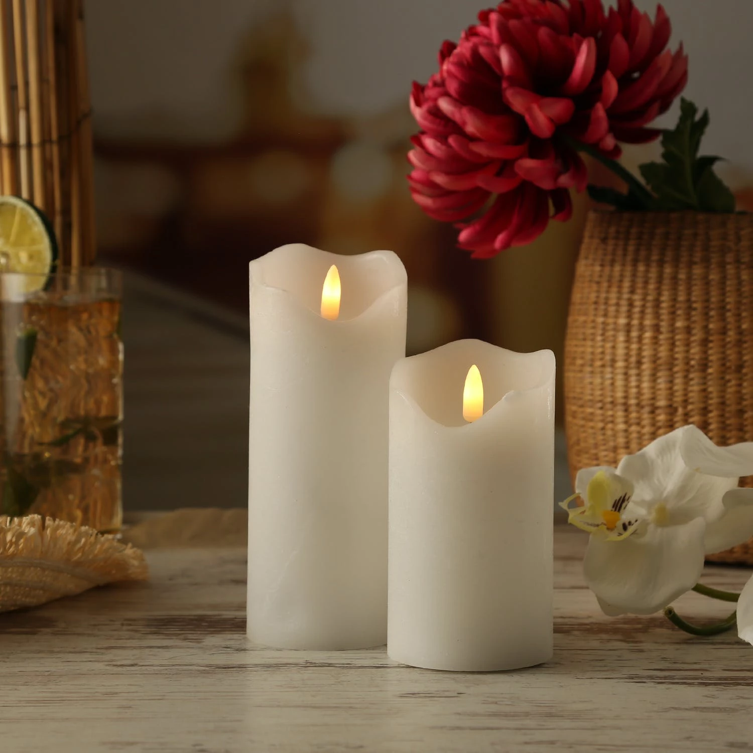 Null LED Kerze Rustik Optik Echtwachs Flackernd 3D Flamme H: 17cm Timer Batterie Weiß – Bild 7