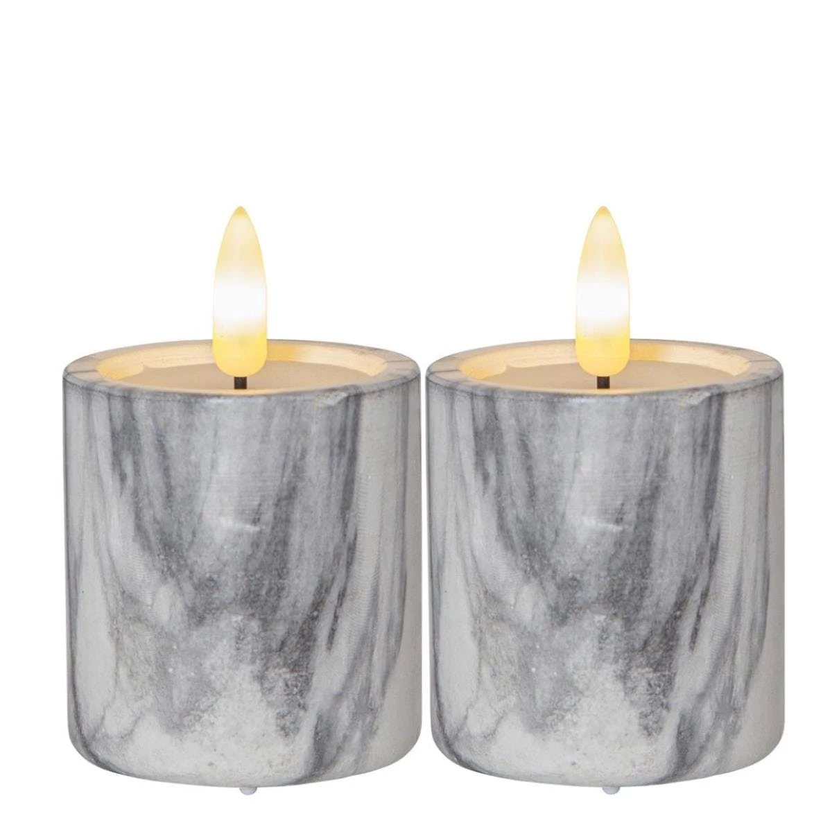 Null LED Stumpenkerze Marmoroptik Zement/Wachs NatĂŒrliche Flamme Timer H: 15cm Grau â Bild 4