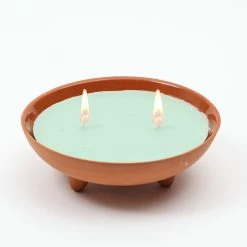 Null Duftkerze CITRONELLA In Tonschale 2 Dochte Gegen Stechmücken Terracotta/grün