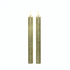 Null LED Stabkerzen Tafelkerzen 3D Flamme Echtwachs Flackernd H: 25cm Gold 2er Set