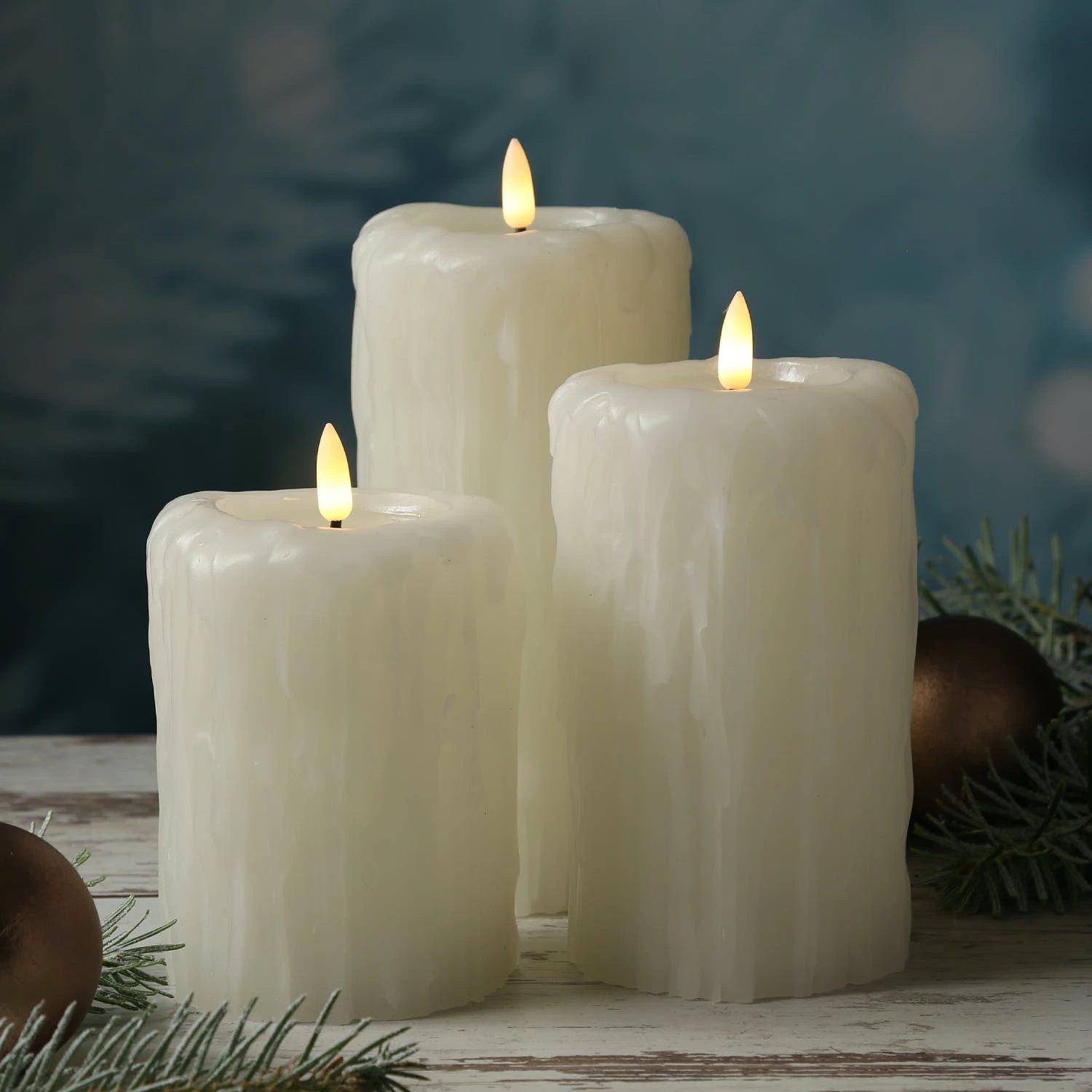 Null LED Kerze Wachstropfen Kirchenkerze Echtwachs Flackernd H: 16cm Timer Creme – Bild 6