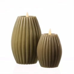 Null LED Kerzenset Liv Echtwachs Mit Rillen Flackernd 2 Größen Timer Grün 2er Set