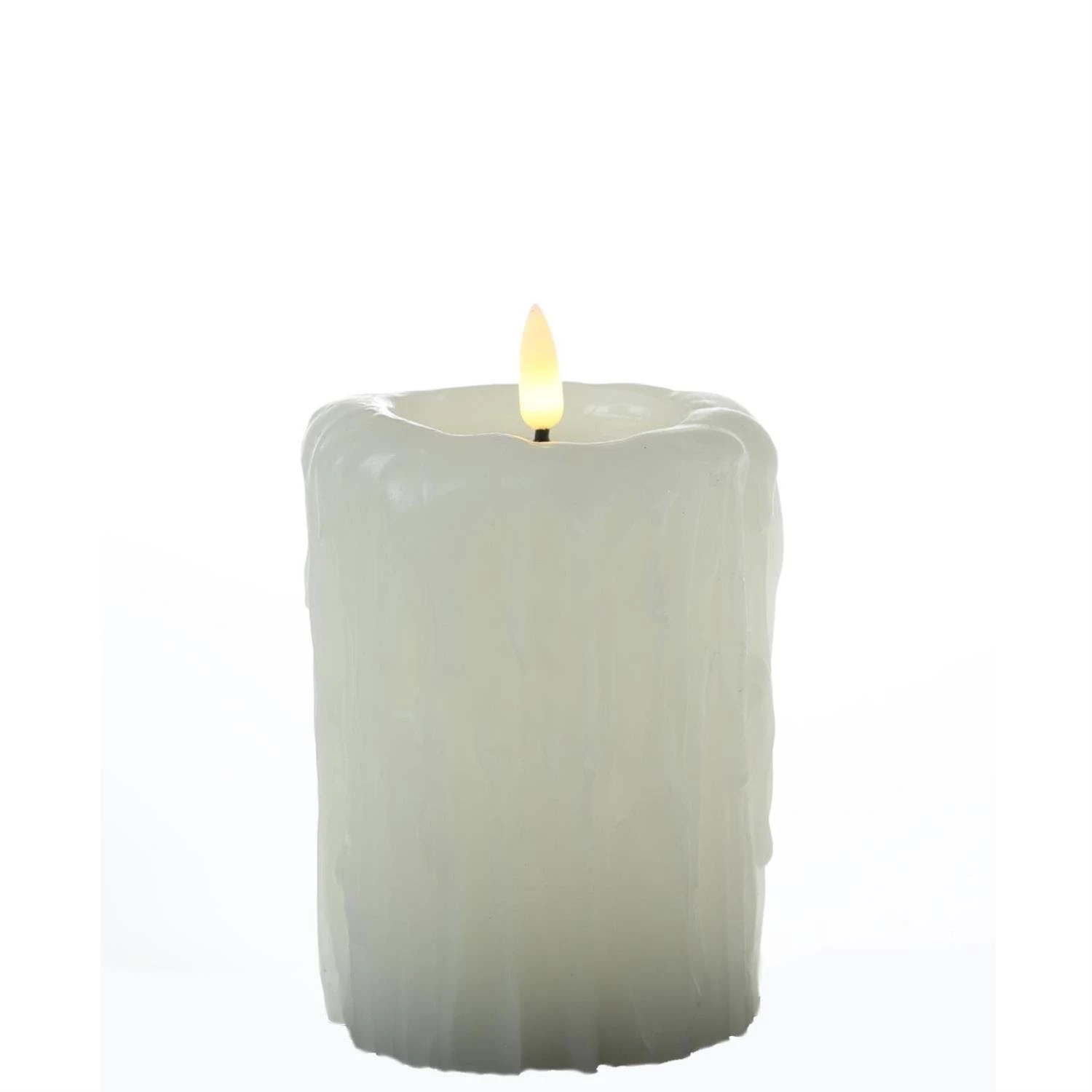 Null LED Kerze Wachstropfen Kirchenkerze Echtwachs Flackernd H: 16cm Timer Creme – Bild 2