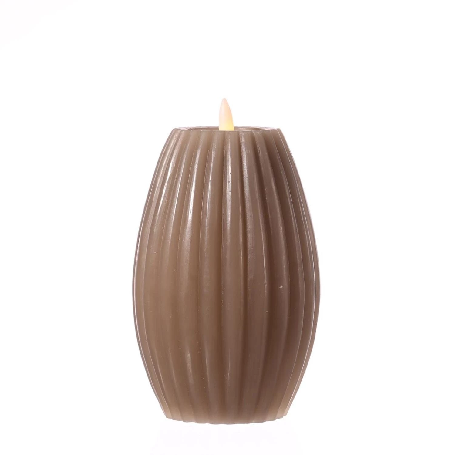 Null LED Kerze Liv Echtwachs Mit Rillen Gerillt Flackernde Flamme H: 17cm Timer Rosa – Bild 3